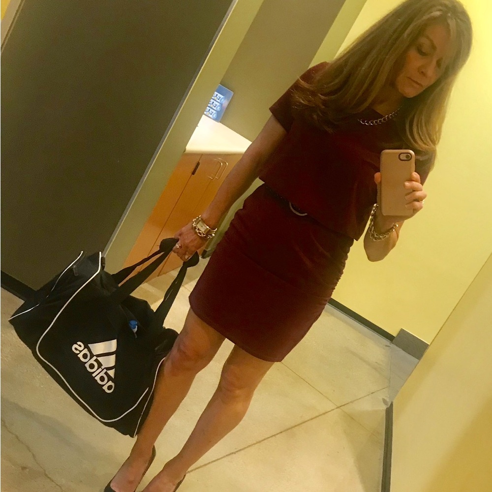 Michael Stars Rich Burgundy knit stretch ruched dress